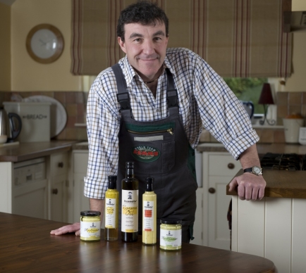 Andy Fussell with his popular range of Somerset-grown oils, dressings and mayonnaises